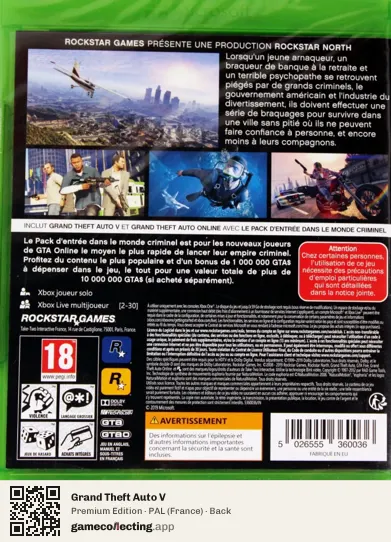 Grand Theft Auto V Xbox One, France box back