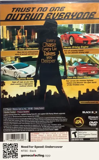 Need for Speed: Undercover PlayStation 2, NTSC box back