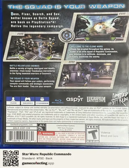 Star Wars: Republic Commando PlayStation 4, NTSC box back