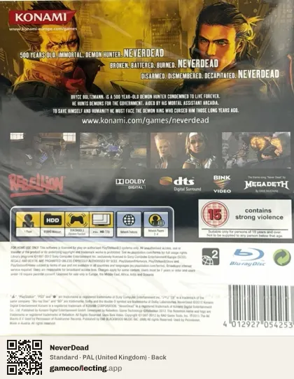 NeverDead PlayStation 3, United Kingdom box back