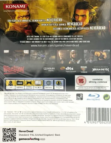 NeverDead PlayStation 3, United Kingdom box back