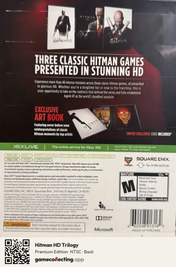 Hitman HD Trilogy Xbox 360, NTSC box back
