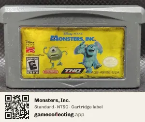 Monsters, Inc. Game Boy Advance, NTSC cartridge label