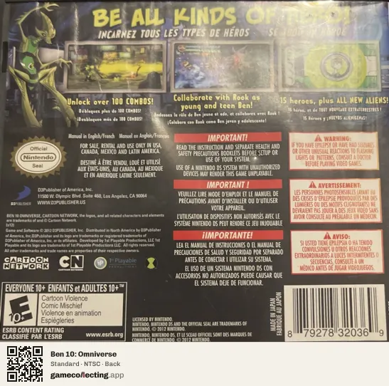 Ben 10: Omniverse Nintendo DS, NTSC box back
