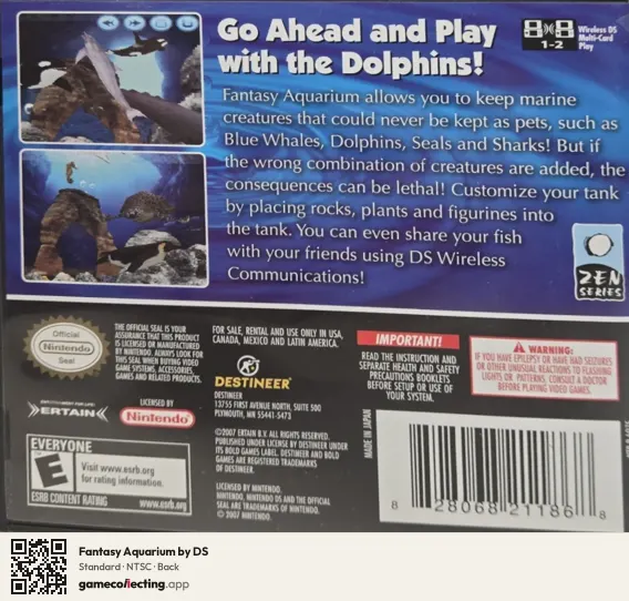 Fantasy Aquarium by DS Nintendo DS, NTSC box back