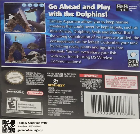 Fantasy Aquarium by DS Nintendo DS, NTSC box back