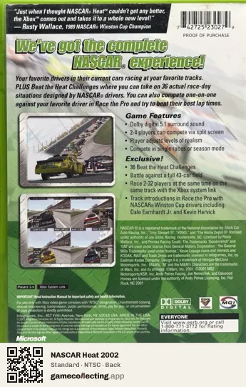 NASCAR Heat 2002 Xbox, NTSC box back