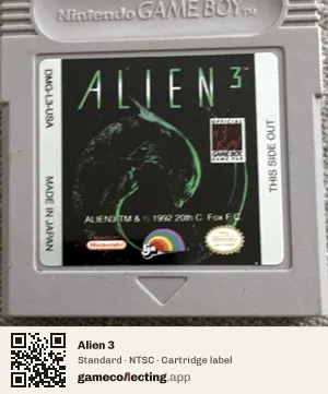 Alien 3 Game Boy, NTSC cartridge label