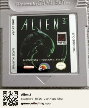 Alien 3 Game Boy, NTSC cartridge label