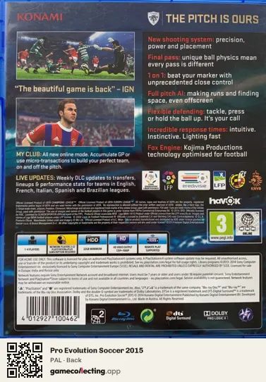 Pro Evolution Soccer 2015 PlayStation 4, PAL box back