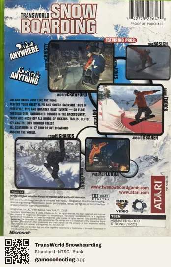 TransWorld Snowboarding Xbox, NTSC box back