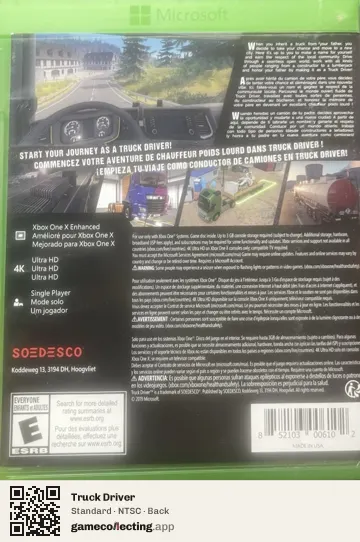 Truck Driver Xbox One, NTSC box back