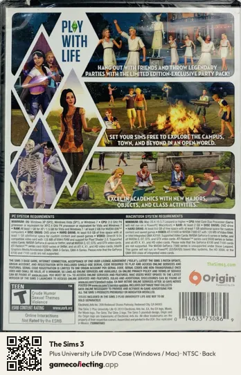 The Sims 3 Computer, NTSC box back