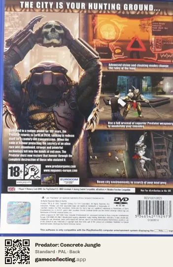 Predator: Concrete Jungle PlayStation 2, PAL box back