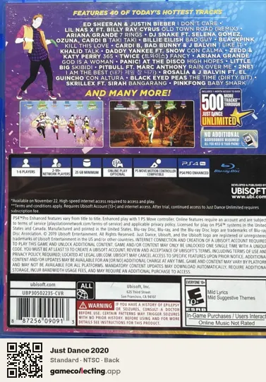 Just Dance 2020 PlayStation 4, NTSC box back
