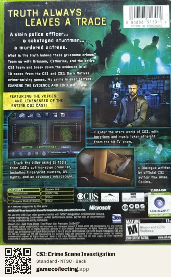CSI: Crime Scene Investigation Xbox, NTSC box back
