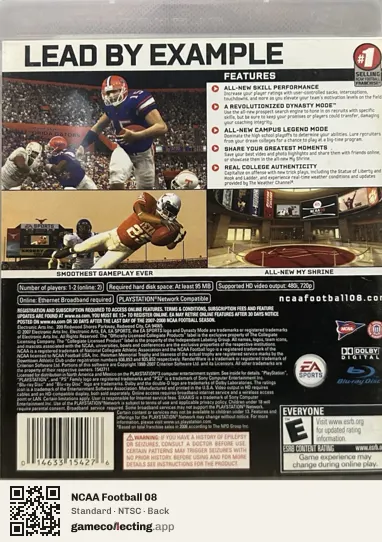 NCAA Football 08 PlayStation 3, NTSC box back