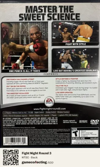 Fight Night Round 3 PlayStation 2, NTSC box back