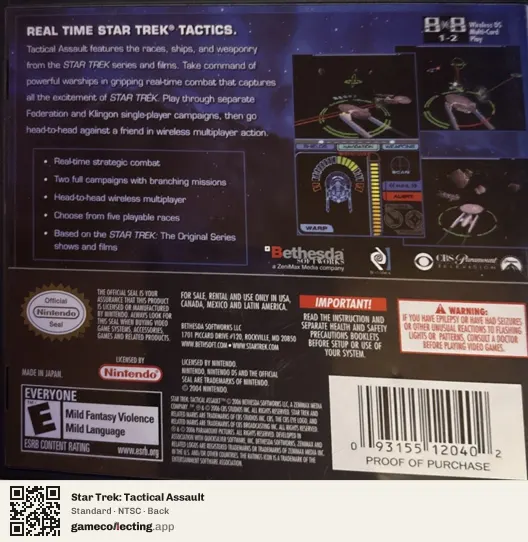 Star Trek: Tactical Assault Nintendo DS, NTSC box back
