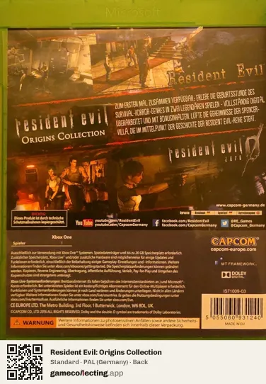 Resident Evil: Origins Collection Xbox One, Germany box back