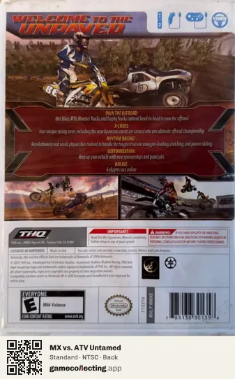 MX vs. ATV Untamed Nintendo Wii, NTSC box back