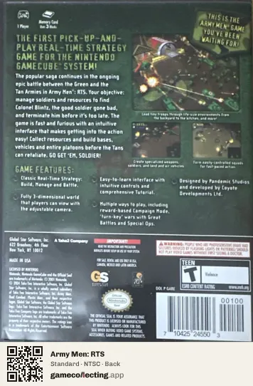 Army Men: RTS Nintendo GameCube, NTSC box back