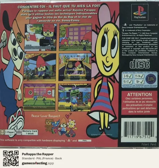 PaRappa the Rapper PlayStation, France box back