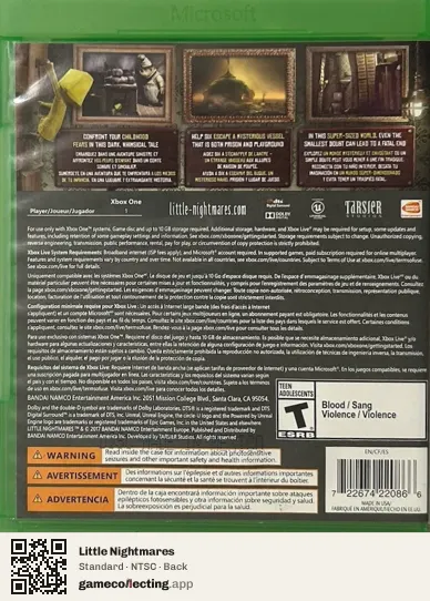 Little Nightmares Xbox One, NTSC box back