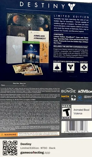 Destiny Xbox One, NTSC box back