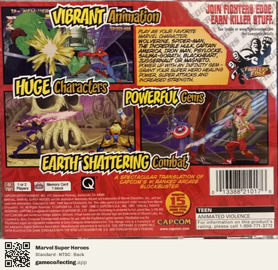 Marvel Super Heroes PlayStation, NTSC box back