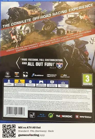 MX vs ATV All Out PlayStation 4, Germany box back