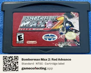 Bomberman Max 2: Red Advance Game Boy Advance, NTSC cartridge label