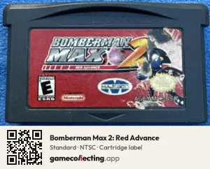 Bomberman Max 2: Red Advance Game Boy Advance, NTSC cartridge label