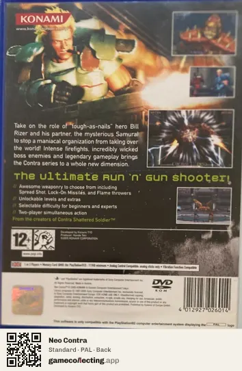 Neo Contra PlayStation 2, PAL box back