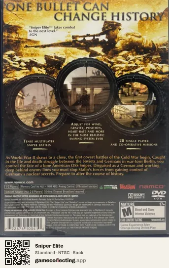 Sniper Elite PlayStation 2, NTSC box back