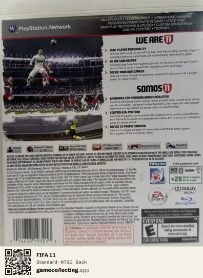 FIFA 11 PlayStation 3, NTSC box back