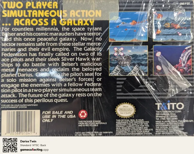 Darius Twin Super Nintendo Entertainment System, NTSC box back