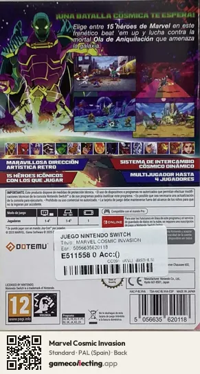 Marvel Cosmic Invasion Nintendo Switch, Spain box back