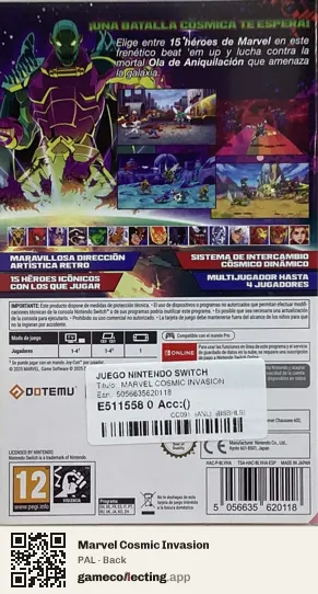 Marvel Cosmic Invasion Nintendo Switch, PAL box back