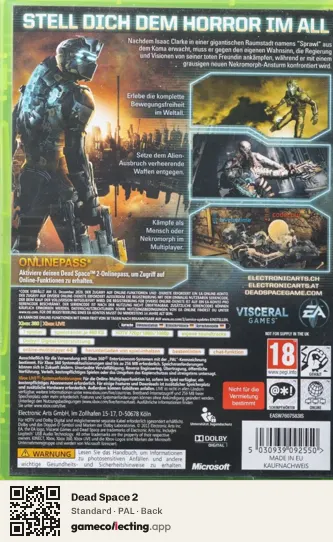 Dead Space 2 Xbox 360, PAL box back