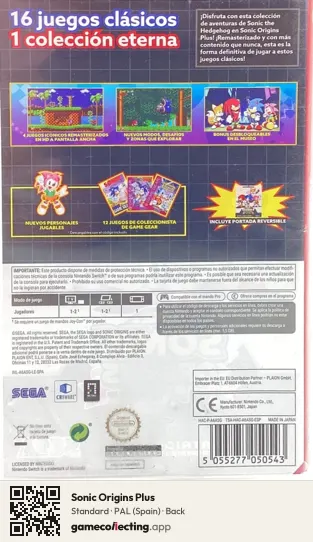 Sonic Origins Plus Nintendo Switch, Spain box back