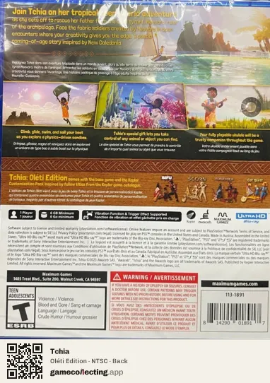 Tchia PlayStation 5, NTSC box back