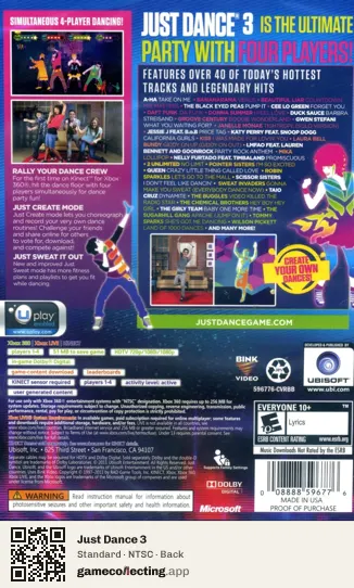Just Dance 3 Xbox 360, NTSC box back