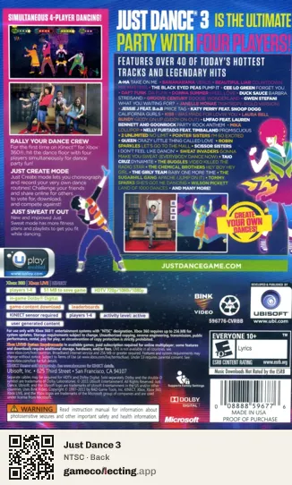 Just Dance 3 Xbox 360, NTSC box back