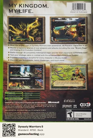 Dynasty Warriors 5 Xbox, NTSC box back
