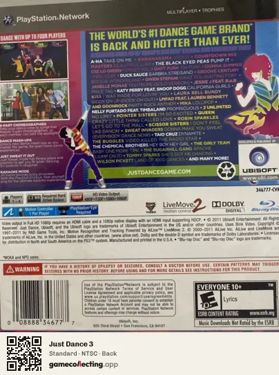 Just Dance 3 PlayStation 3, NTSC box back
