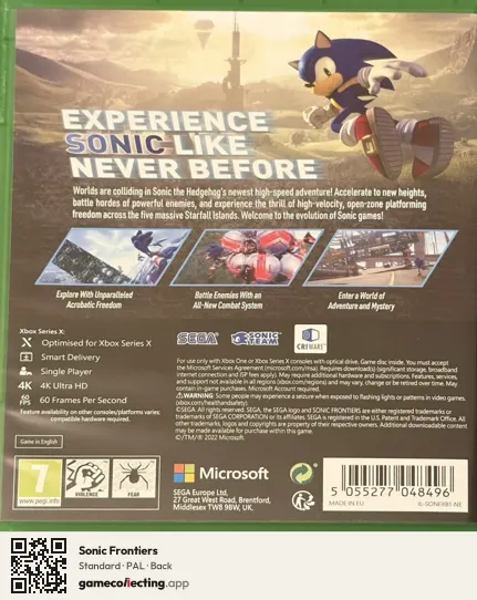 Sonic Frontiers Xbox Series X, PAL box back
