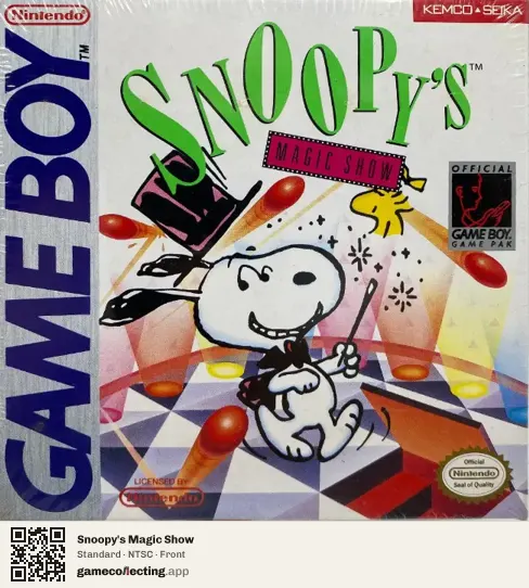 Snoopy's Magic Show Game Boy, NTSC box front