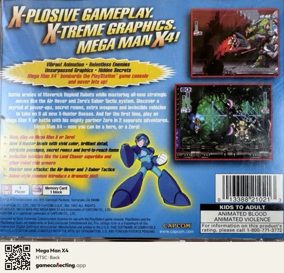 Mega Man X4 PlayStation, NTSC box back