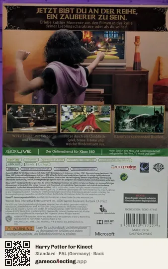 Harry Potter for Kinect Xbox 360, Germany box back